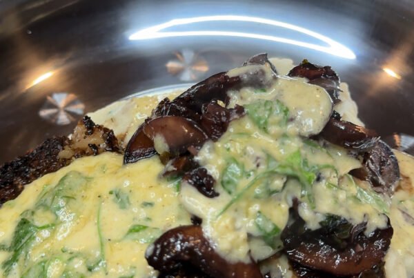 Ribeye, Mashed Potatoes, and Red Wine Mushrooms