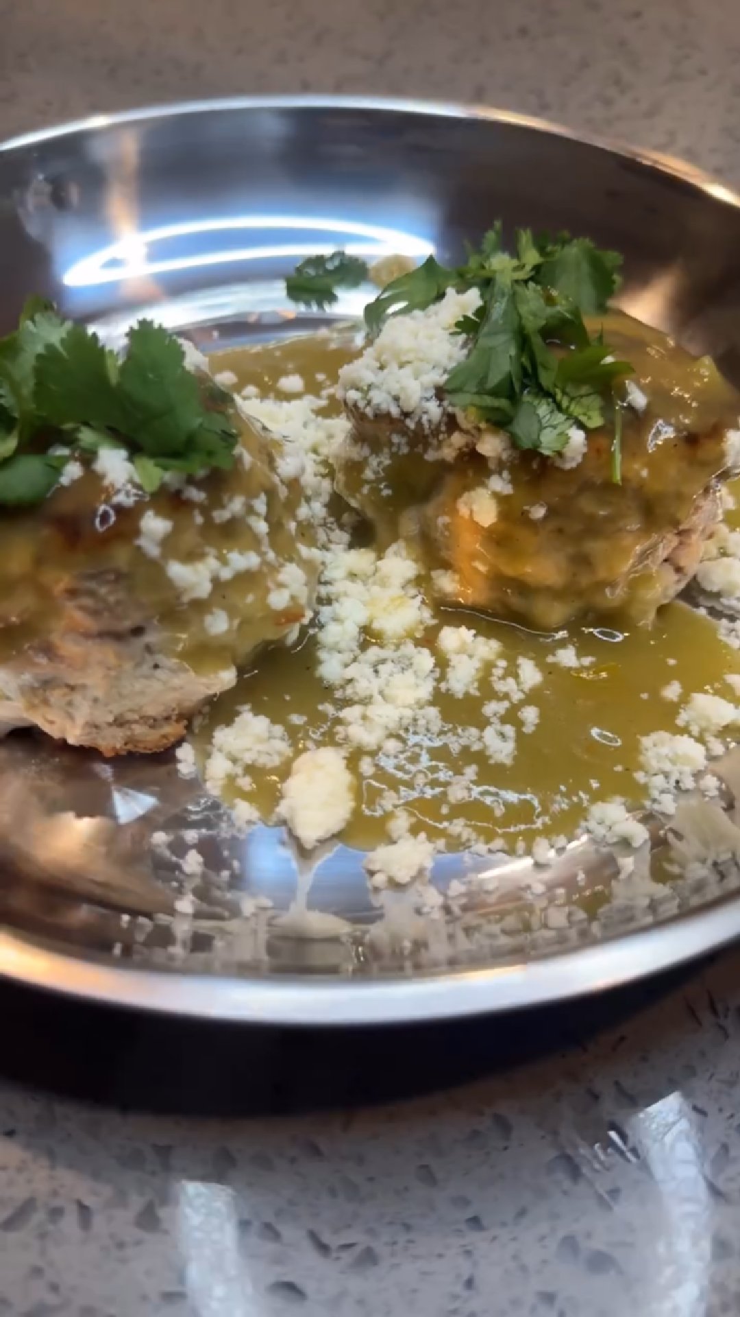 Green Chili Turkey Meatballs with Enchilada Sauce & Queso Fresco